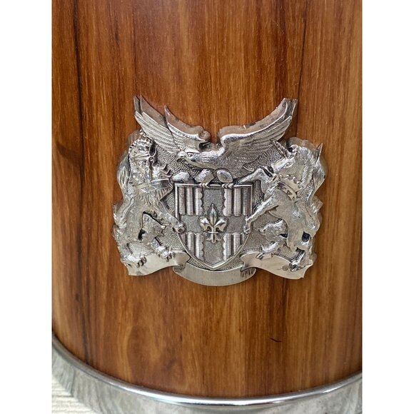 Mid Century M Taka Japan Ice Bucket Teak-Tone Woodgrain Chrome Lid Retro Barware - Picture 4 of 13